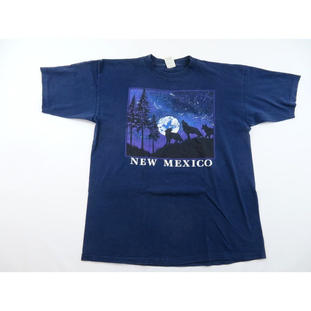 Howling Wolf Moon Night Sky Forest Scene New Mexico Blue T-Shirt sz M 1990s